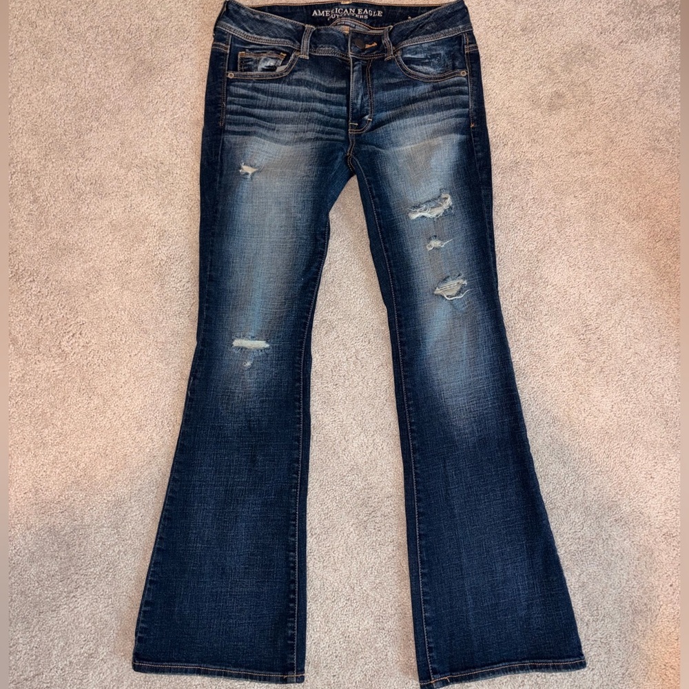 American Eagle Outfitters Women's Dark Wash Distressed Boot Cut Jeans